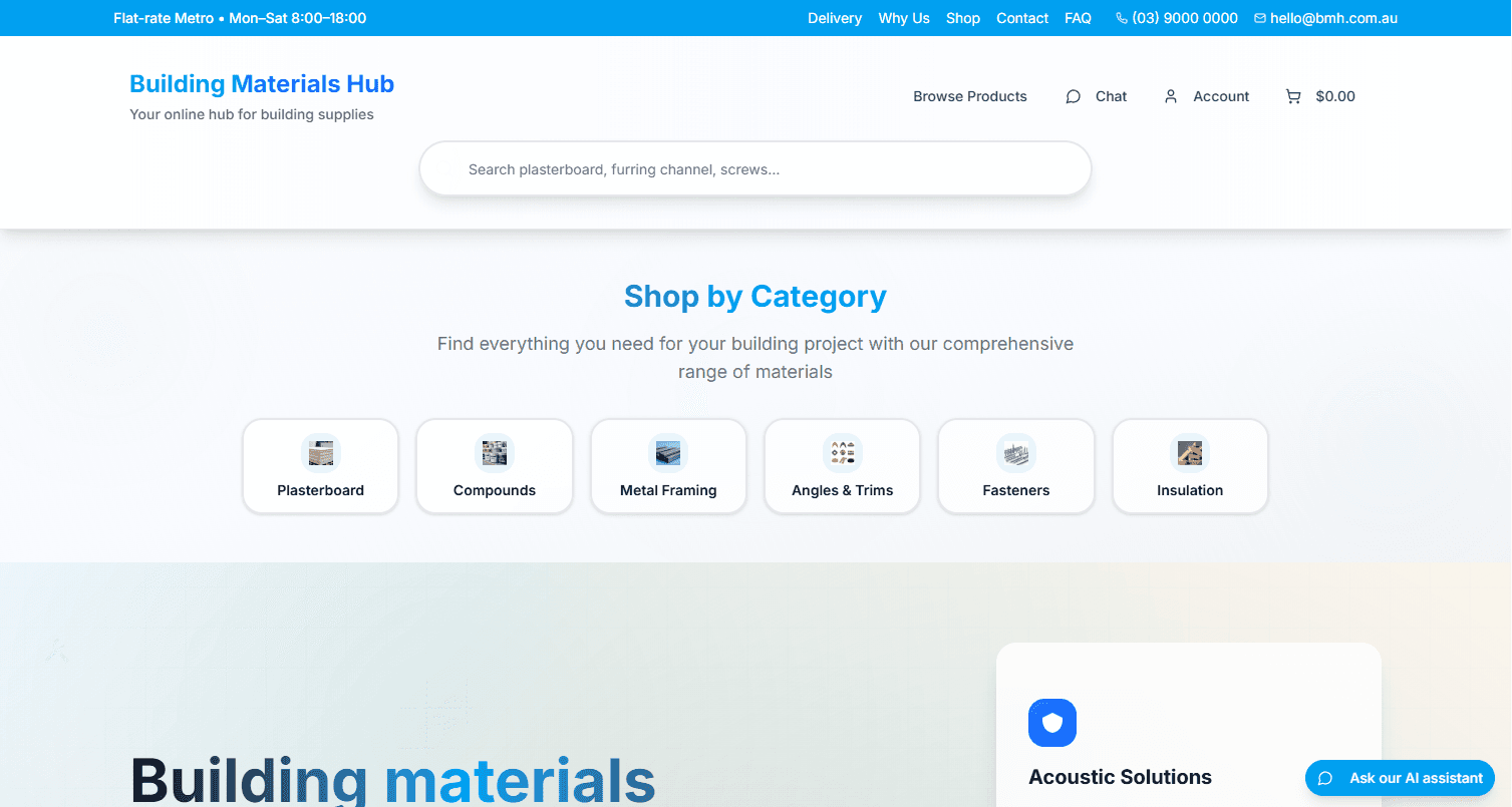 Building materials online shop design