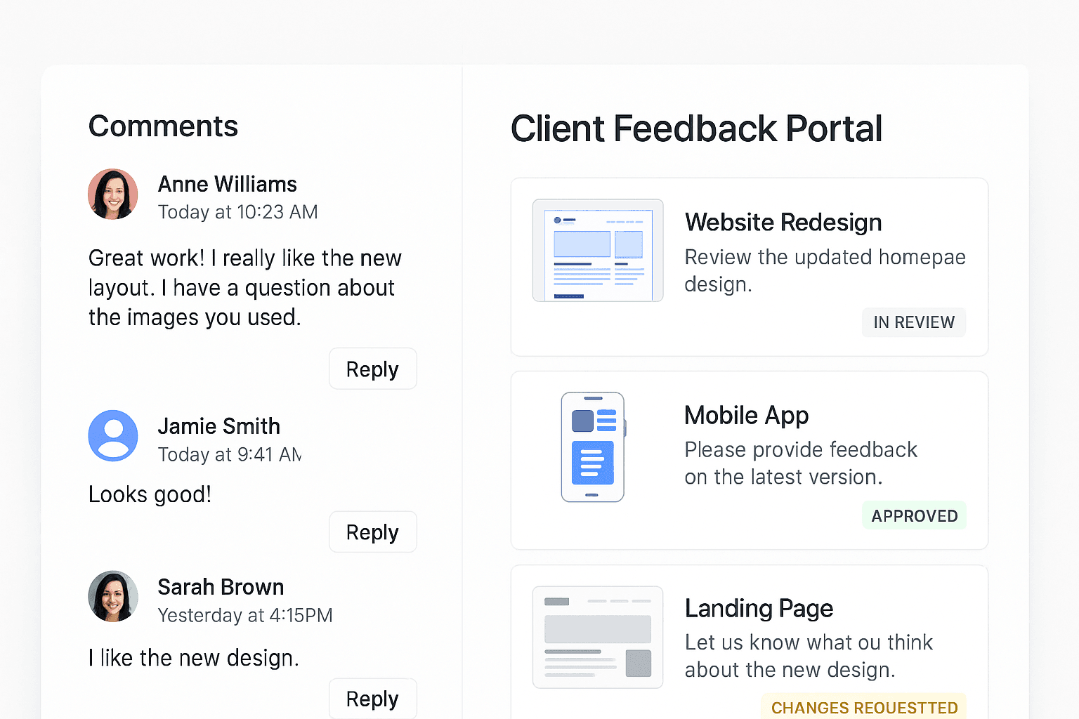 Client feedback interface